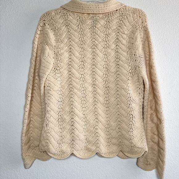 Mercer & Madison Lambswool Crochet Cardigan PS Cream Scallop Hem Crystal Buttons - Picture 11 of 11